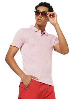 GAP - Men Red Slim Fit Striped Collar Neck Polo T-shirt