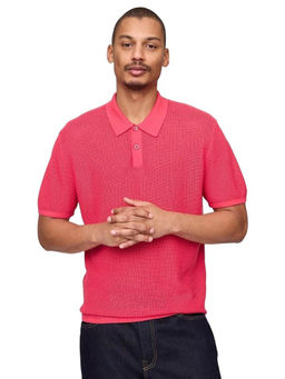 GAP - Men Pink Regular Fit Self-Design Polo T-shirt