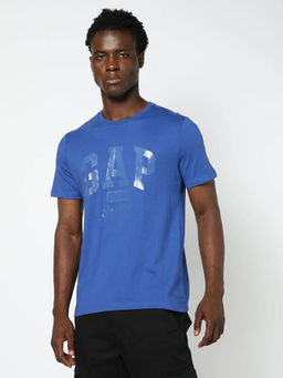 GAP - Men Blue Crew Neck Logo T-shirt
