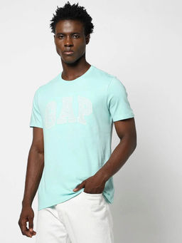 GAP - Men Aqua Crew Neck Embroidered Logo T-shirt