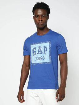 GAP - Men Blue Crew Neck Graphic Logo T-shirt