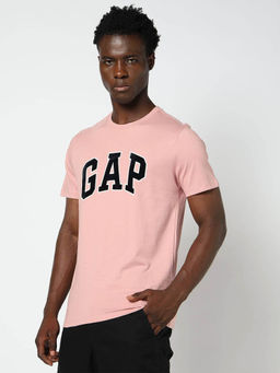 GAP - Men Pink Crew Neck Logo T-shirt