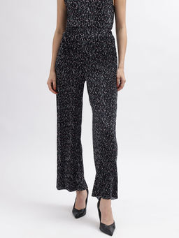 ELLE - Women Black Printed Flared High-Rise Trouser