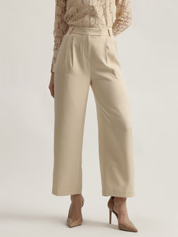 ELLE - Women Solid High-Rise Double Pleated Trouser