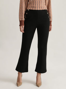 ELLE - Women Black Solid Flat-Front Trouser