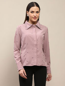 Madame - All Over Embellished Pink Shirt for Women