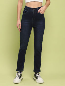 Madame - Whiskered Dark Blue Cotton Denim Jeans for Women