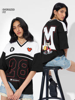 The Souled Store - Official Mickey Mouse: Sports Edition Women Black Oversized T-shirt