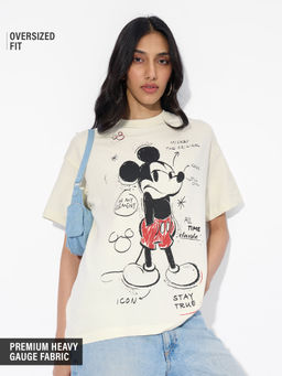 The Souled Store - Official Mickey Mouse: Main Character Women White Oversized T-shirt