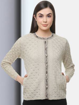 Clapton Cardigans : Buy Clapton Womens Wool Blend Beige Full Sleeve Solid  Self Design Round Neck Cardigan Online | Nykaa Fashion