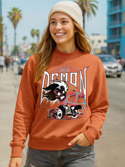 Bewakoof - Women's Orange Speed Demon Graphic Printed Oversized Sweatshirt