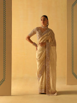 Sheetal Batra - Maheen Beige Embellished Saree with Stitched Blouse