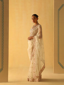 Sheetal Batra - Maliha Off White Embellished Saree with Stitched Blouse