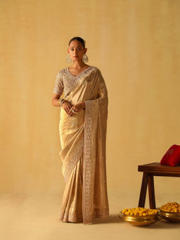 Sheetal Batra - Saraa Gold Embellished Saree with Stitched Blouse