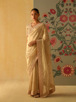 Sheetal Batra - Saraa Beige Embellished Saree with Stitched Blouse