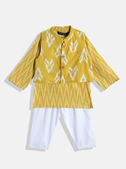 Readiprint - Boys Yellow Kurta With White Pyjama & Nehru Jacket (Set of 3)