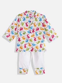 Readiprint - Boys Straight White & Pink Cotton Printed Kurta Pyjama (Set of 2)