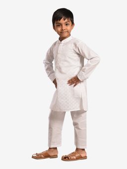 Pehanaava - Boys Designer Chikankari Cotton Kurta & Pyjama White (Set of 2)