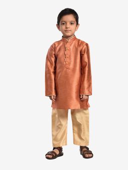 Pehanaava - Boys Designer Silk Blended Kurta & Pyjama Orange (Set of 2)