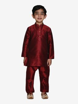 Pehanaava - Boys Ethnic Festive Silk Blend Kurta & Pyjama Red (Set of 2)