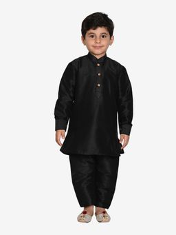 Pehanaava - Boys Ethnic Festive & Party Silk Blend Kurta & Patiala Black (Set of 2)