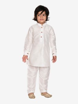 Pehanaava - Boys Ethnic Festive & Party Silk Blend Kurta & Patiala White (Set of 2)