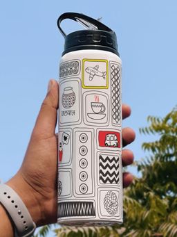 Indigifts - Sipper Water Bottle Doddle Art Printed, Water Bottle, Mothers Day Gift
