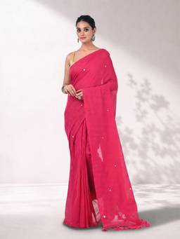 Arhi - Women Pink Embellished & Sequined Cotton Saree with Unstitched Blouse