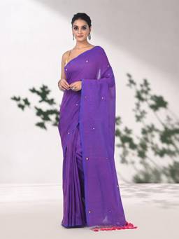 Arhi - Women Purple Embellished & Sequined Cotton Saree with Unstitched Blouse