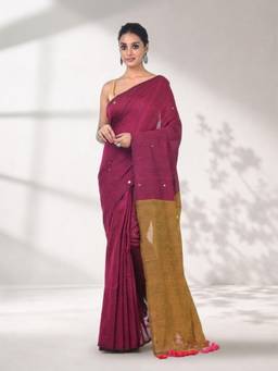 Arhi - Women Pink Colorblock Cotton Saree with Unstitched Blouse