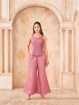 Tikhi Imli - Women Pink Embellished & Sequined Silk Blend Top with Pant