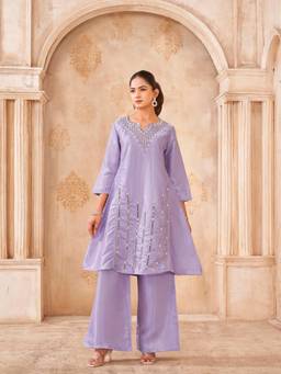 Tikhi Imli - Women Lavender Embellished & Sequined Silk Blend Kurta with Pant