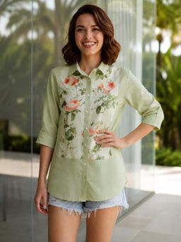 Autumnlane - Women Green Printed Cotton Shirt