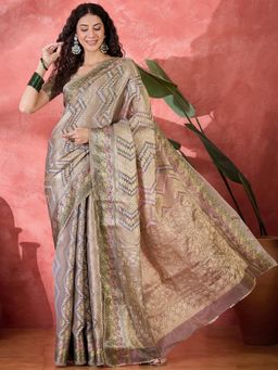 KIMISHA - Women Grey Woven Silk Saree with Unstitched Blouse