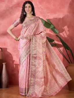 KIMISHA - Women Pink Woven Silk Saree with Unstitched Blouse