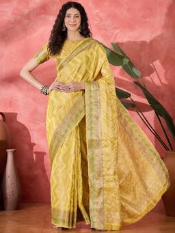 KIMISHA - Women Yellow Woven Silk Saree with Unstitched Blouse