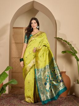 KIMISHA - Women Green Woven Silk Blend Saree with Unstitched Blouse