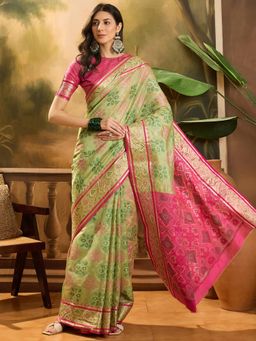 KIMISHA - Women Green Woven Organza Saree with Unstitched Blouse