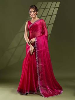 KIMISHA - Women Magenta Solid/Plain Silk Blend Saree with Unstitched Blouse