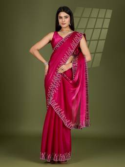 KIMISHA - Women Magenta Solid/Plain Silk Blend Saree with Unstitched Blouse