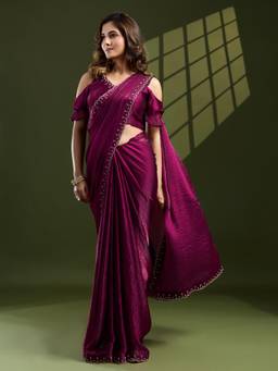 KIMISHA - Women Magenta Solid/Plain Silk Blend Saree with Unstitched Blouse