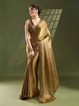 KIMISHA - Women Olive Solid/Plain Silk Blend Saree with Unstitched Blouse