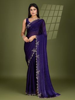 KIMISHA - Women Blue Solid/Plain Silk Blend Saree with Unstitched Blouse