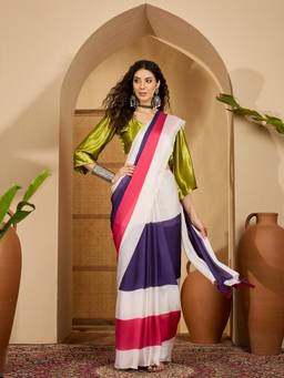KIMISHA - Women Multi-Color Colorblock Satin Saree with Unstitched Blouse