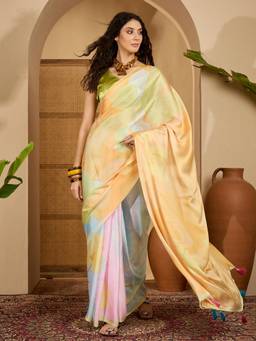 KIMISHA - Women Multi-Color Printed Satin Saree with Unstitched Blouse