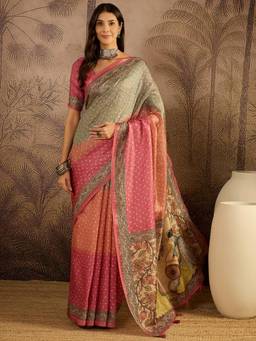 KIMISHA - Women Multi-Color Floral Tussar Silk Saree with Unstitched Blouse