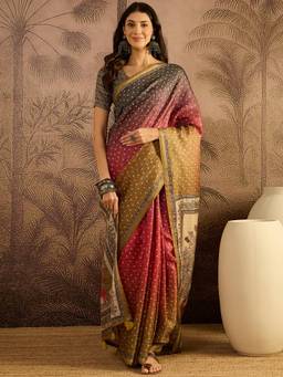 KIMISHA - Women Multi-Color Printed Tussar Silk Saree with Unstitched Blouse