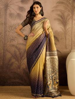 KIMISHA - Women Multi-Color Printed Tussar Silk Saree with Unstitched Blouse