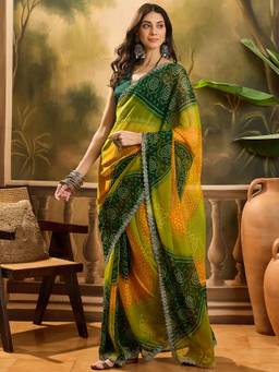 KIMISHA - Women Multi-Color Printed Georgette Saree with Unstitched Blouse