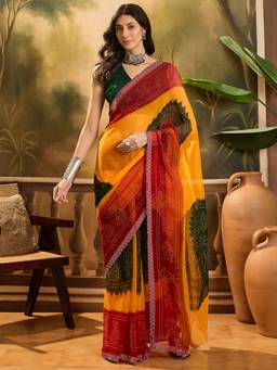 KIMISHA - Women Multi-Color Printed Georgette Saree with Unstitched Blouse